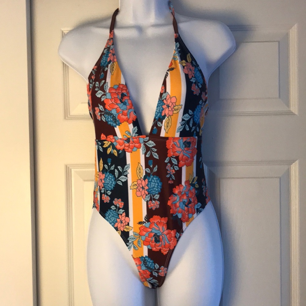 Retro one piece halter bathing suit